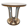 Art Deco coffee table with mirror glass and walnut veneer