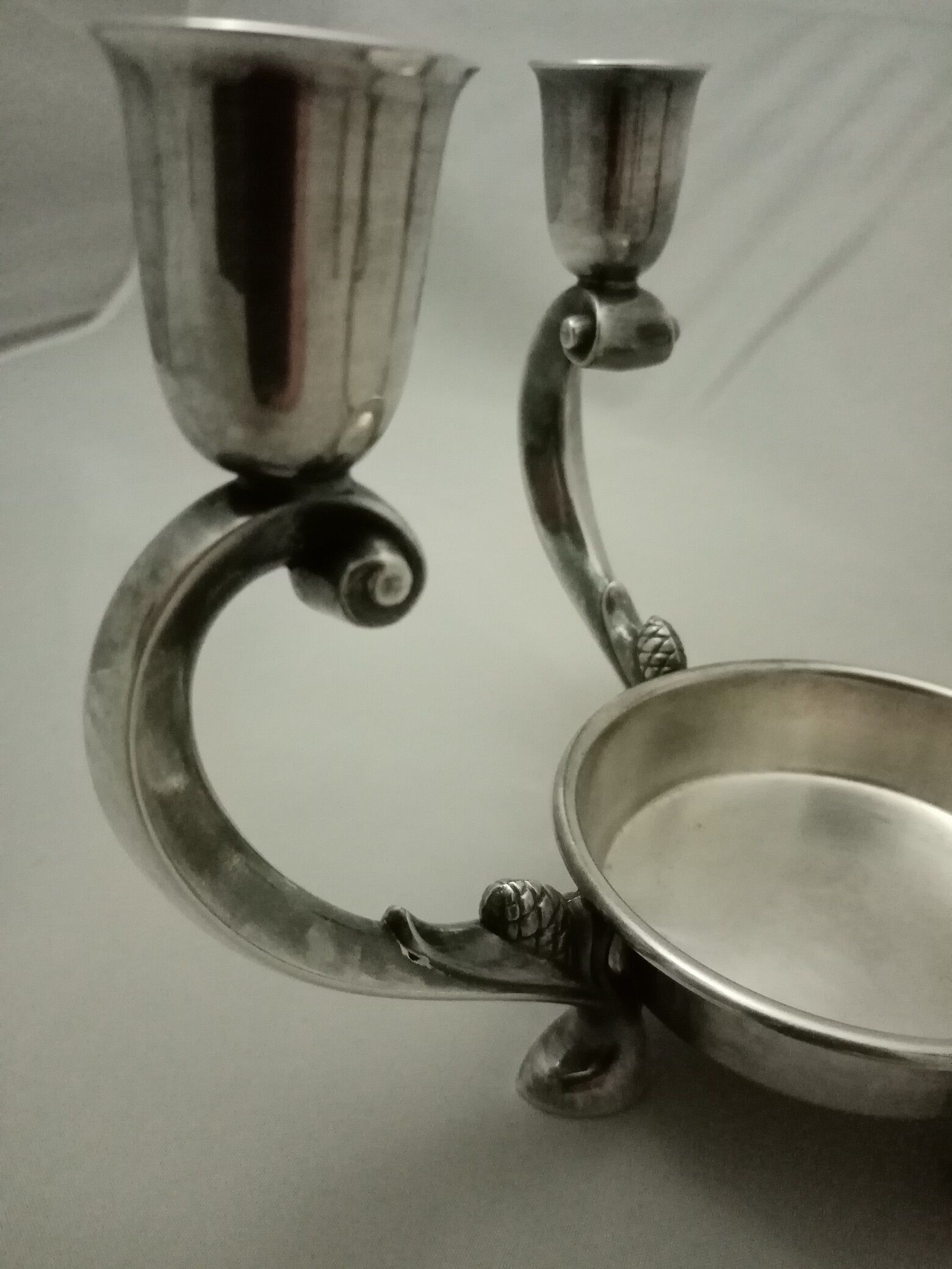 Reed - barton art deco glass-cut silver metal candlestick