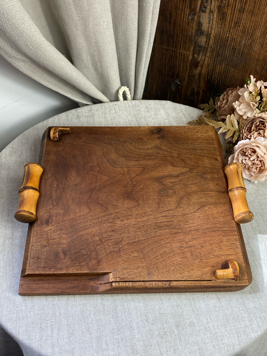 Wood and glass bamboo plateau