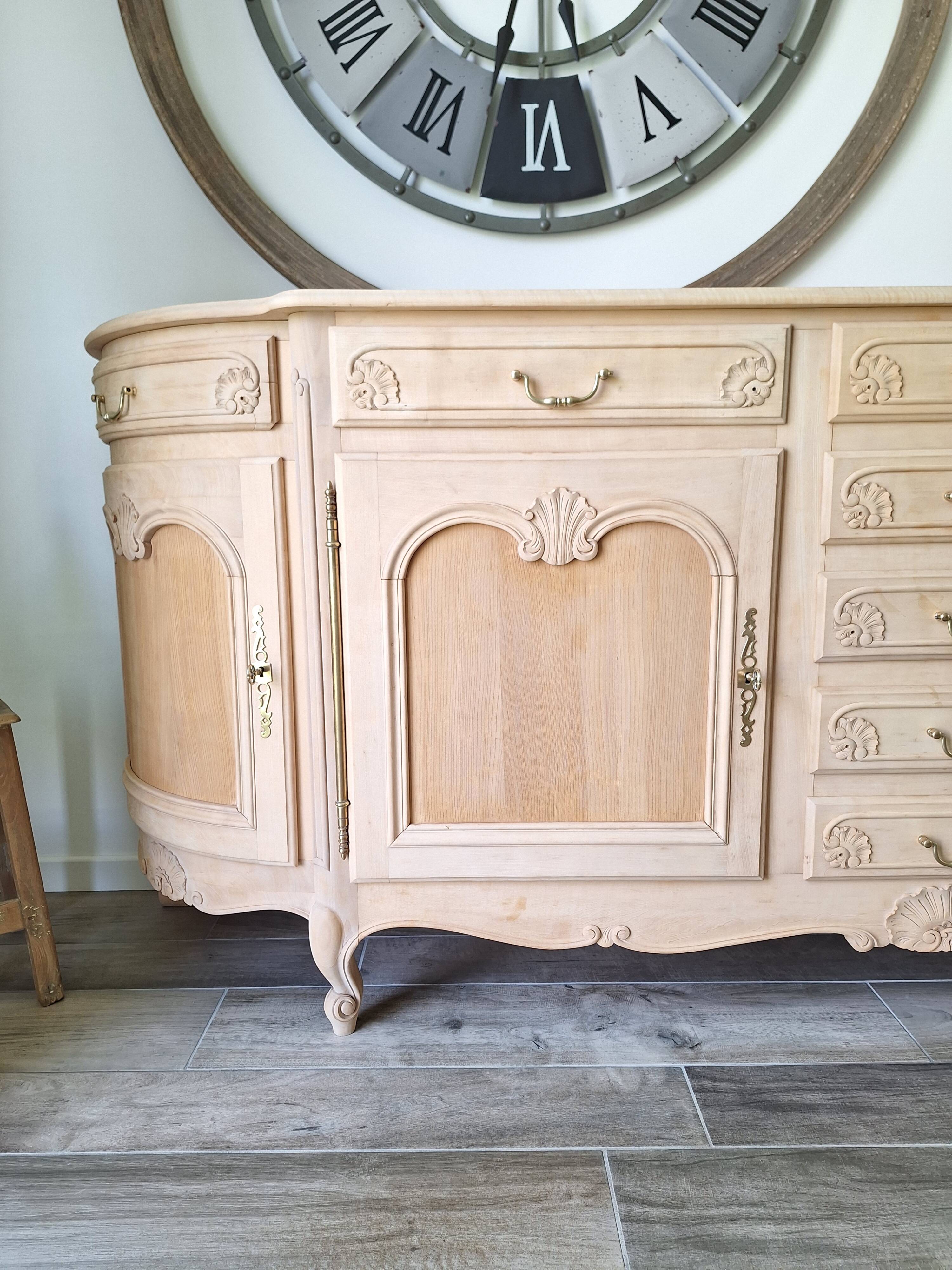 Low buffet in renovated solid cherry wood – Revisited Louis XV style – 250 cm