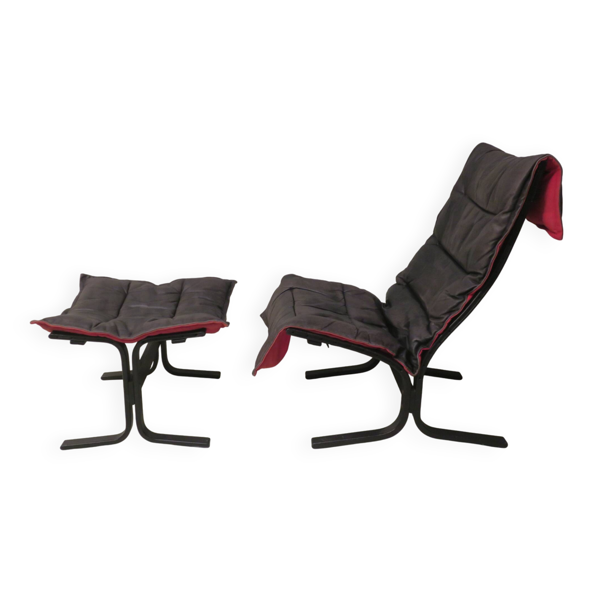 Ingmar Relling patinated leather lounge chair with ottoman, Norway 1960s