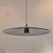 Vintage pendant lamp in blue enamel – rust and jute finishes