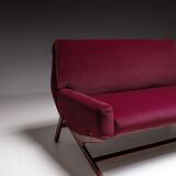 Burgundy velvet mid-century sofa - reupholstered