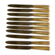 Set of 11 old table knives, horn handle, stainless blade and silver ferrule