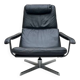 Vintage black leather lounge chair – swivel – 1970s