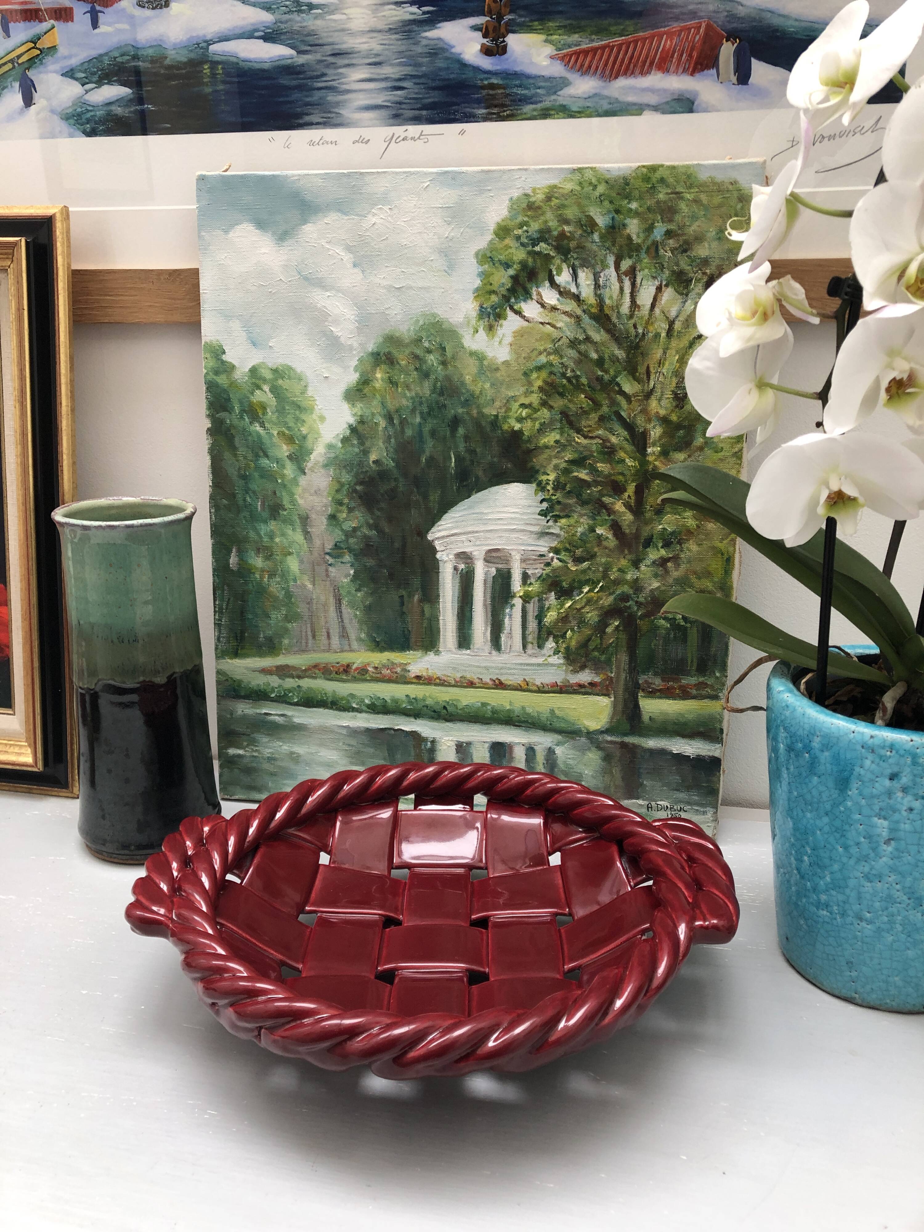 Woven ceramic basket signed France FPP Vallauris