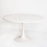 Vintage table with tulip base in white marble and Grosfillex base. France, 1960s