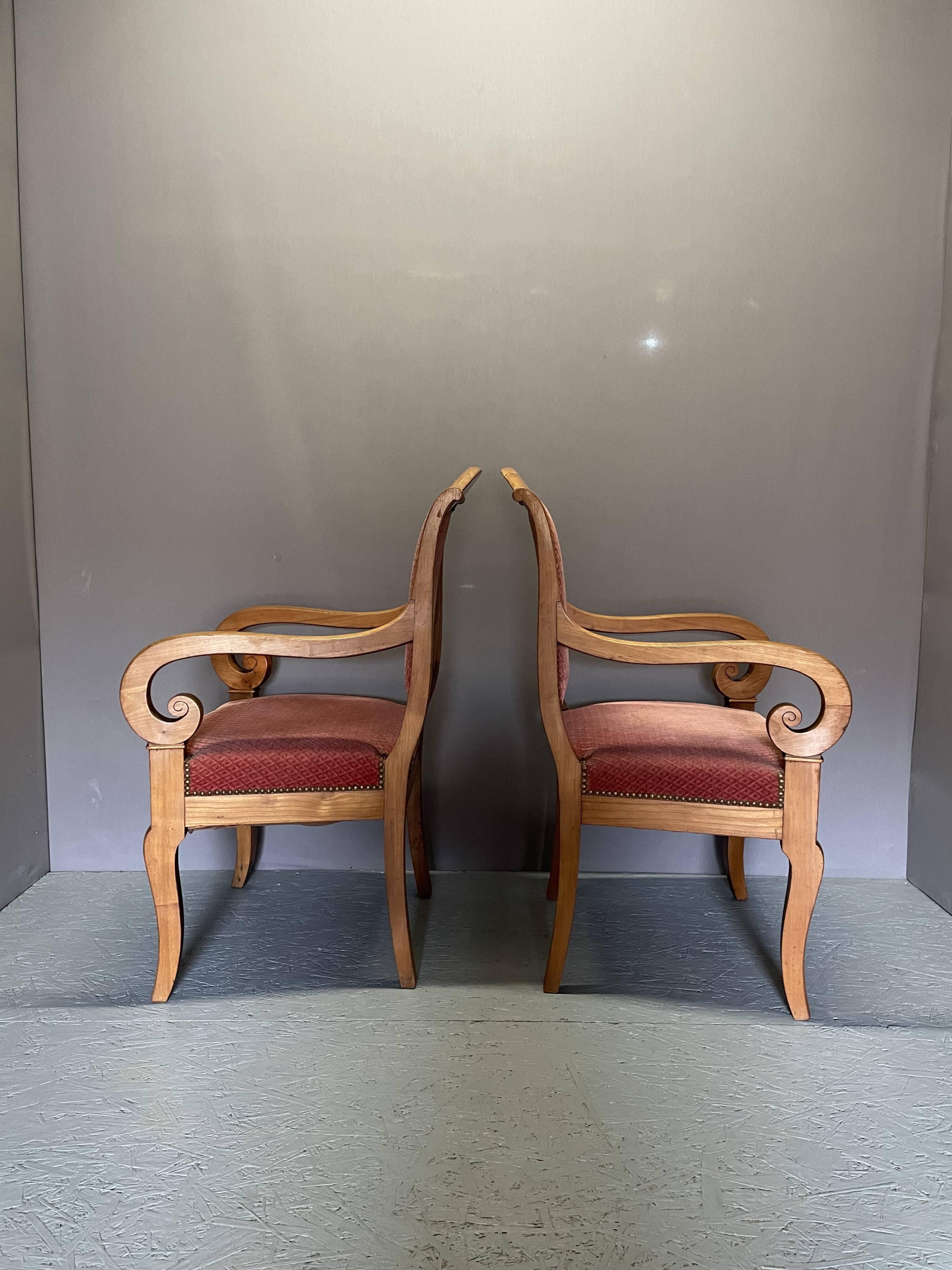 Pair of Louis Philippe cherry armchairs