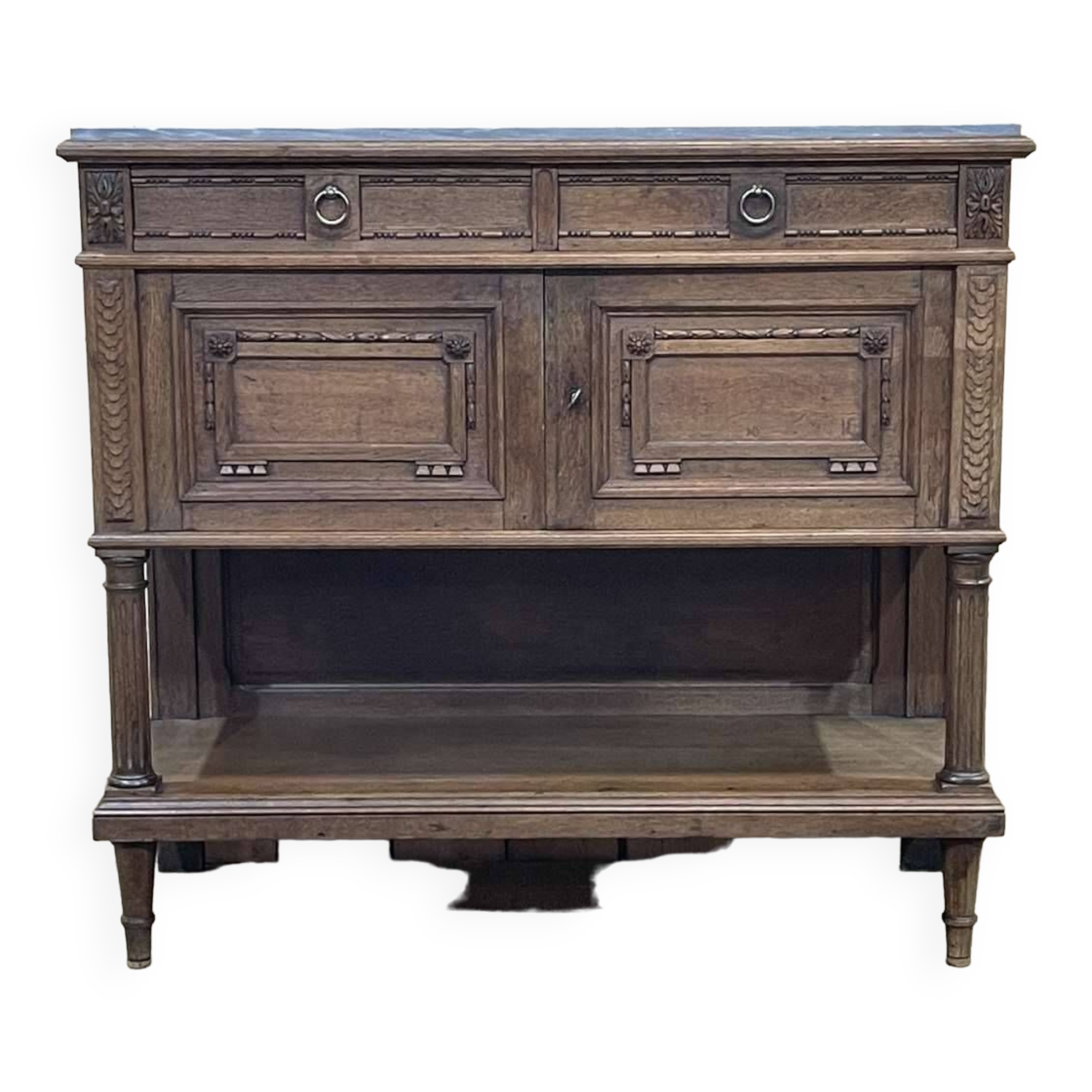 Louis XVI style oak server with marble top