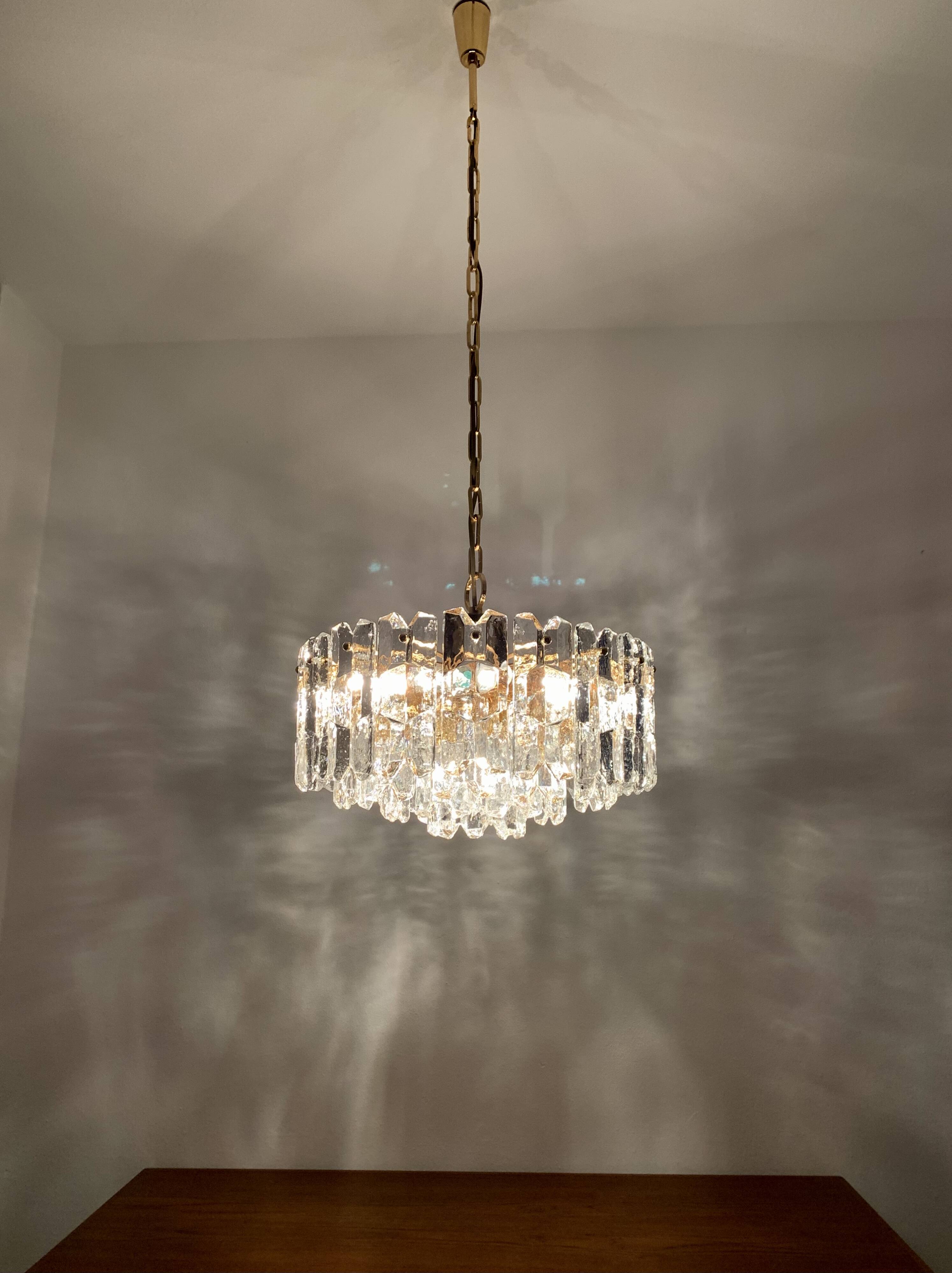 Large Austrian Palazzo Ice Glass Chandelier by J.T. Kalmar