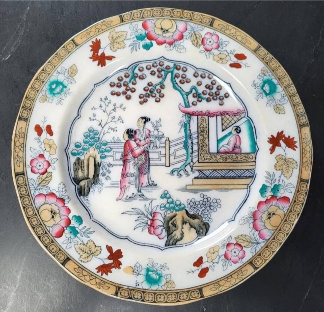 Set of 3 vintage plates gardens and Asian birds