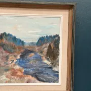 Original Swedish Oil on Canvas – “Landscape with River and Forest” by Kaj – Signed – Vintage & Framed – 60 × 52 cm (23.6" × 20.5")
