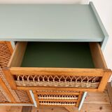 Oak and rattan wardrobe / chest of drawers