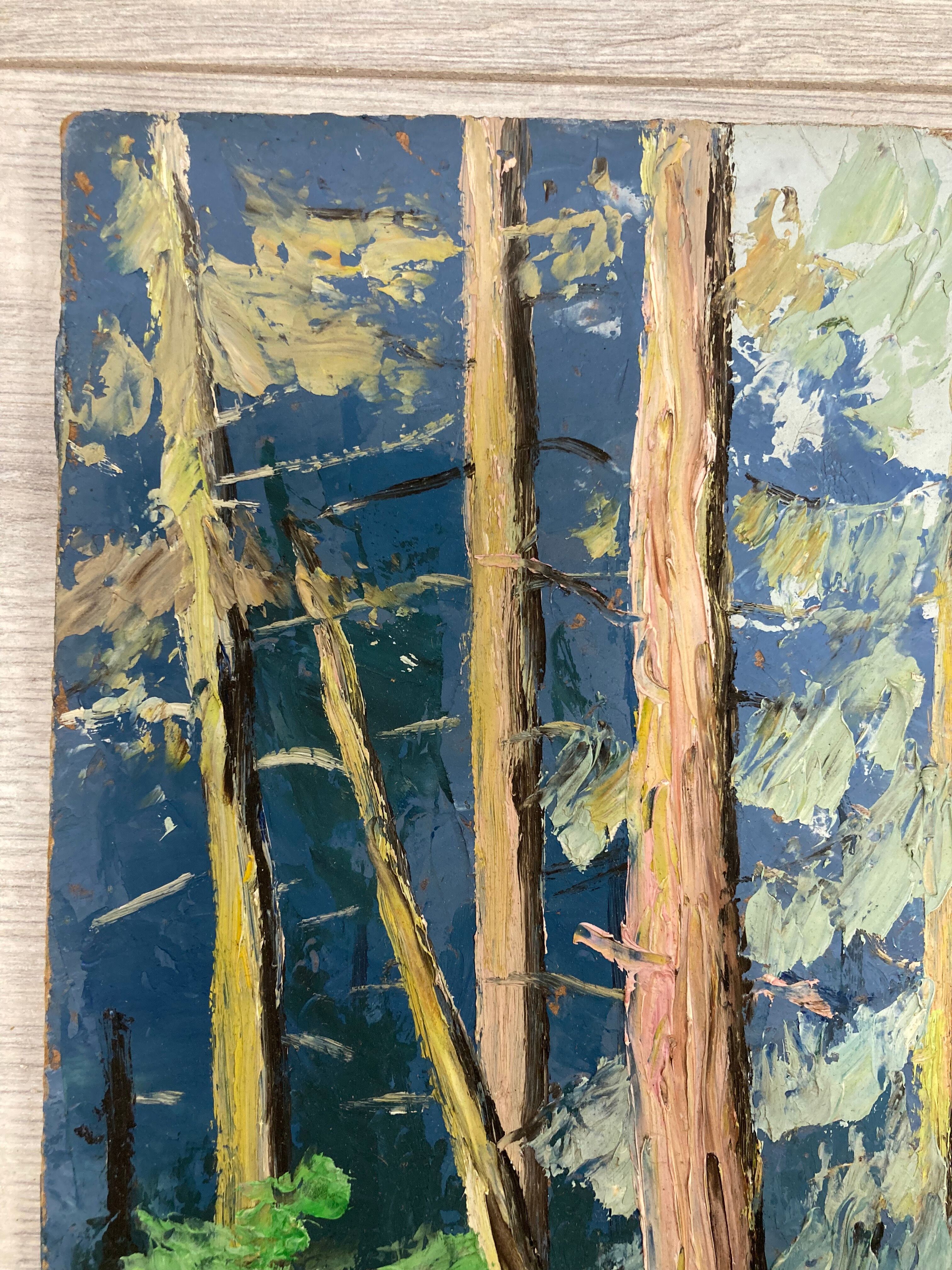 Huile sur panneau forêt vintage