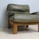 Armchair and footstool - green leather - 1960s
