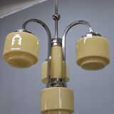Art Deco nickel chandelier with cream glass cylinders, Czechoslovakia, 1930s