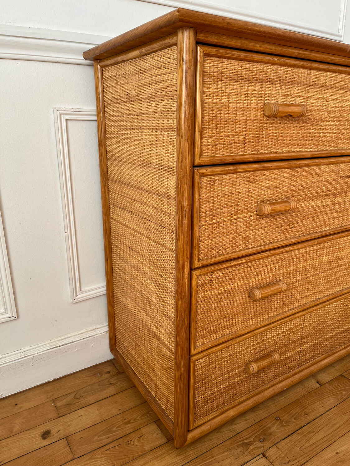 Vintage rattan chest of drawers