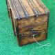 Antique travel chest Wood studded / wrapped in leather Brass lock with key (functional)