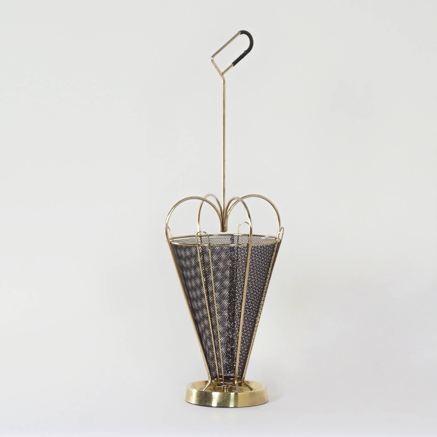 Mid-century umbrella stand of brass and perforated metal, 1950s