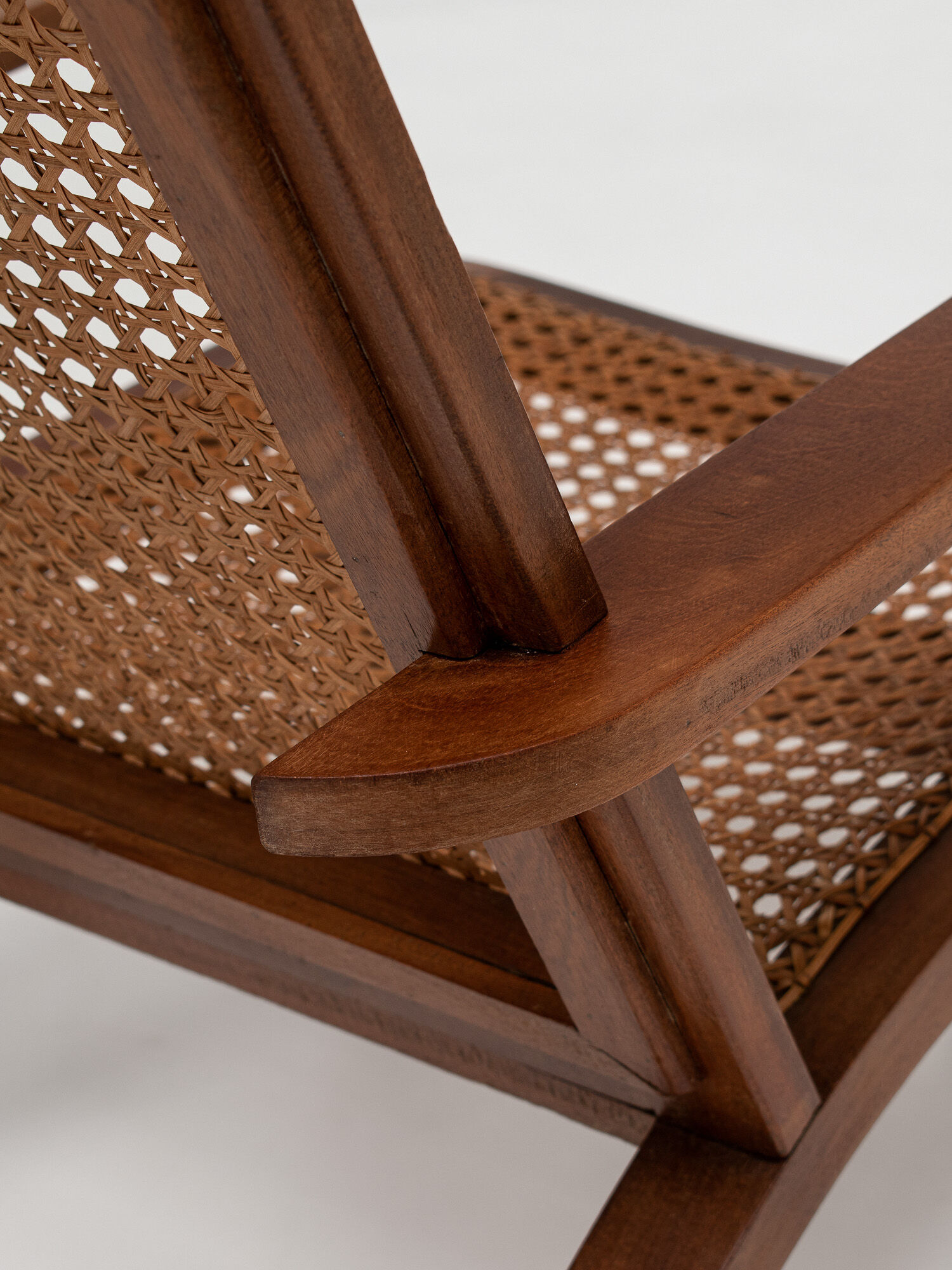 pair of french mahogany and cane armchairs, 1950s