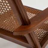 pair of french mahogany and cane armchairs, 1950s