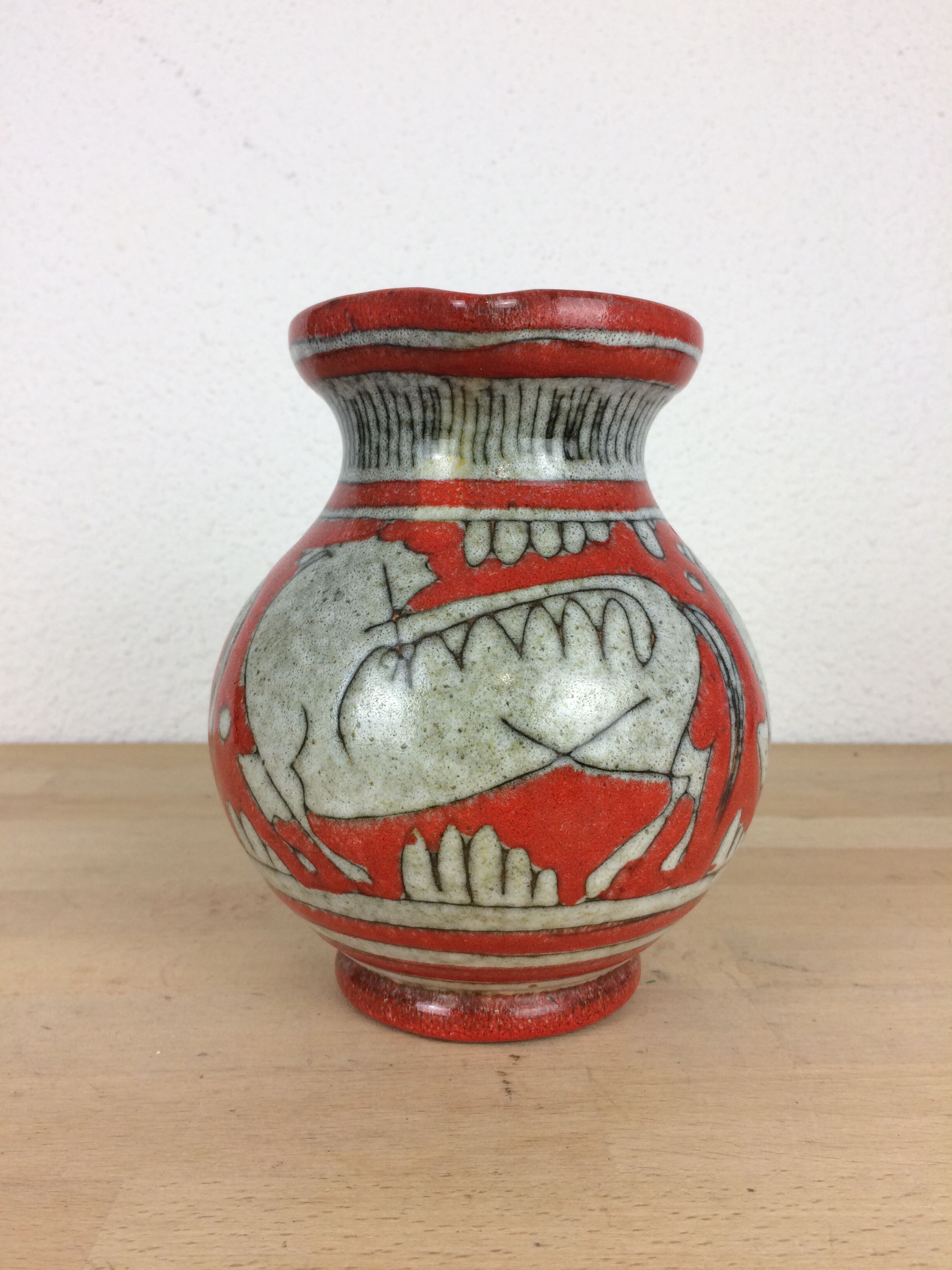 Fratelli Fanciullacci horse vase, orange ceramic
