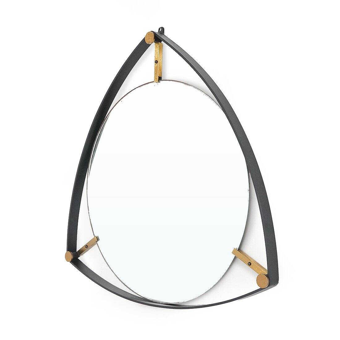 Vintage mirror with a metal and brass frame, 1950s.