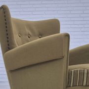 1970s, Danish lounge chair, original green furniture wool, oak wood.