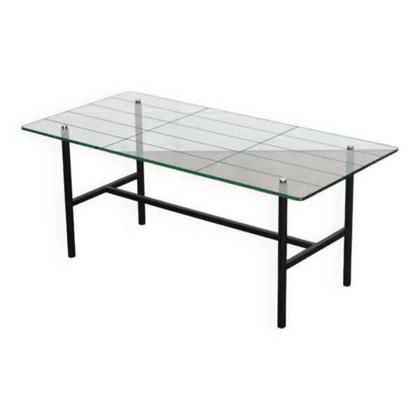 Table basse moderniste en verre et metal 1950