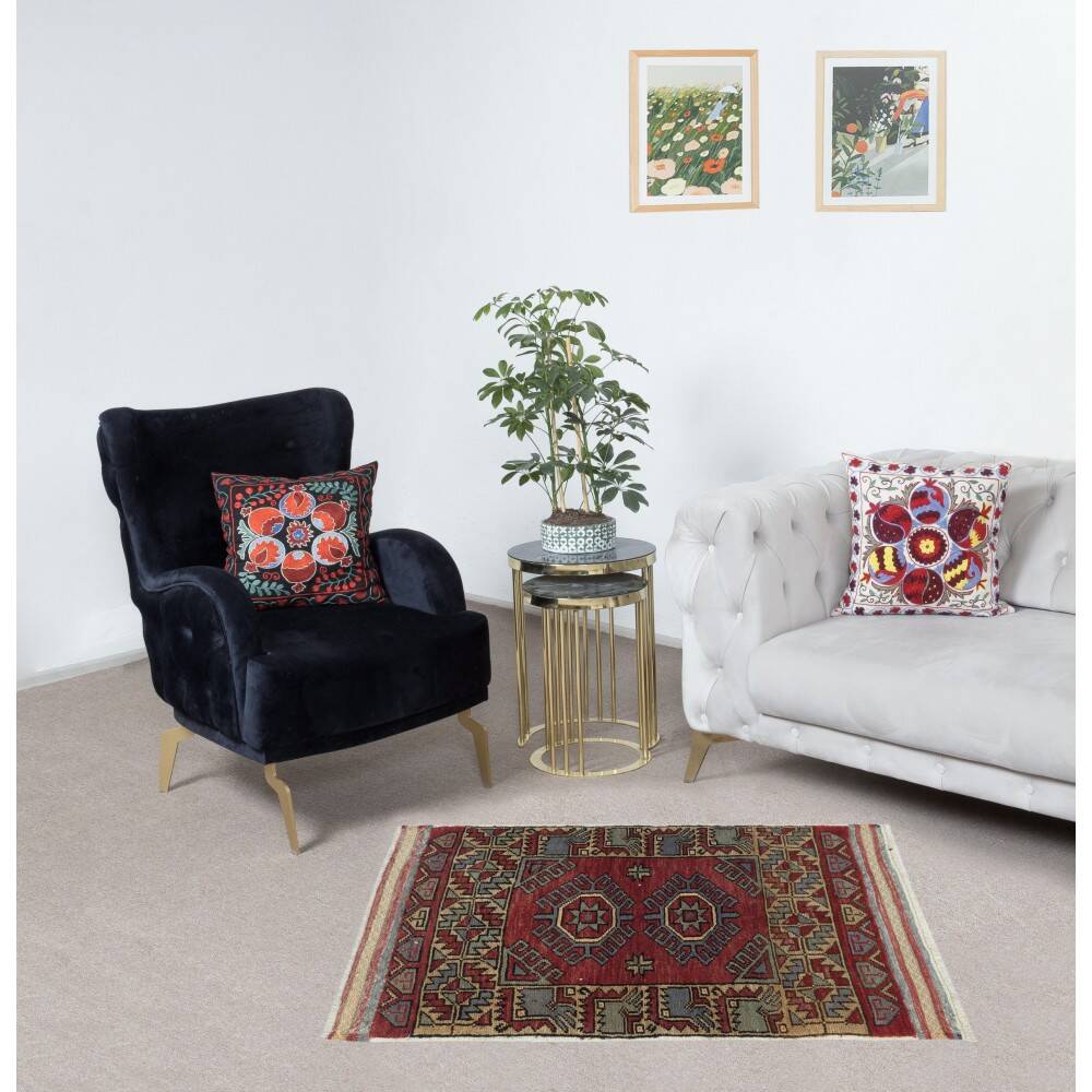 Vintage Scatter Rug, Dark Red Turkish Accent Rug, Door Mat, Handmade Bat Mat, Kitchen Rug