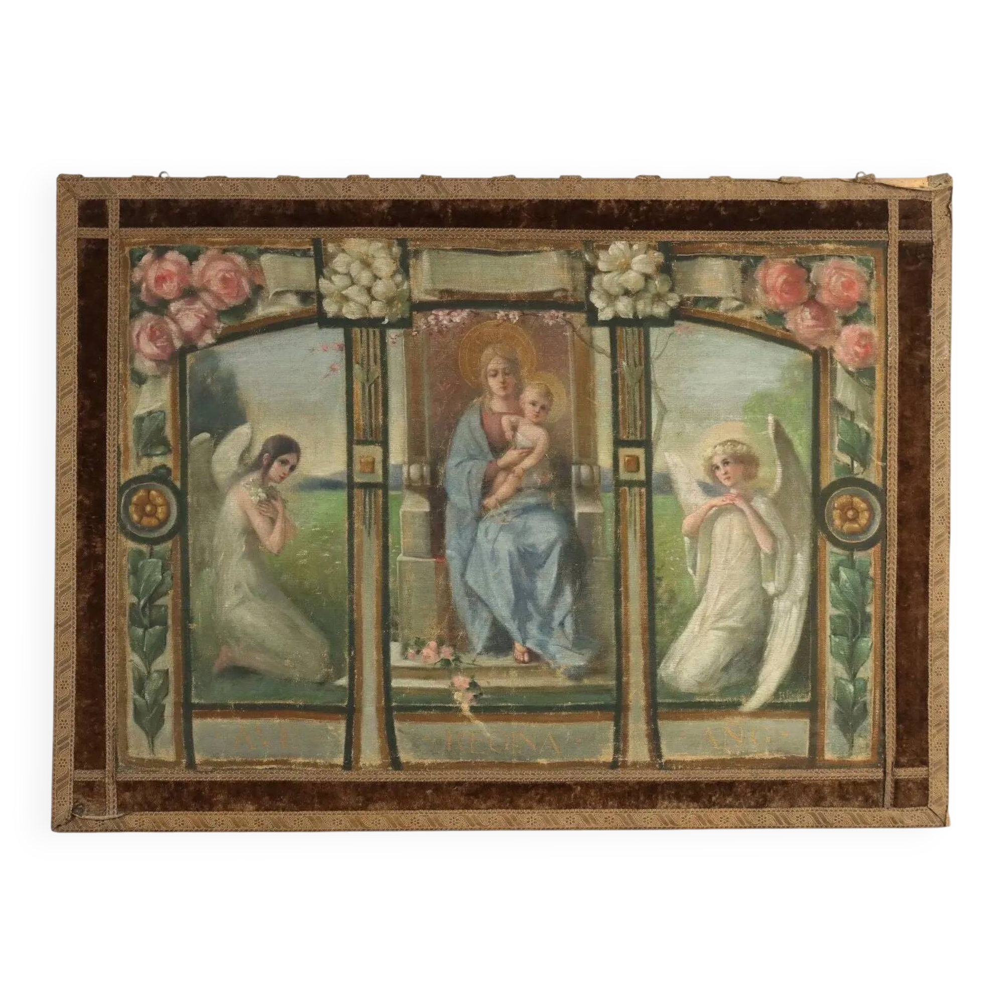 Old painting on canvas with a religious theme from the 19th-20th century.