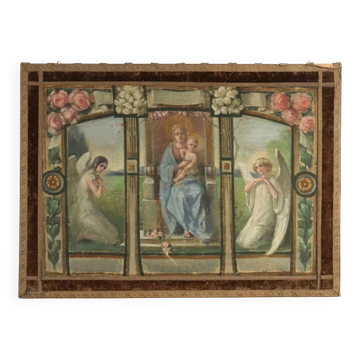 Old painting on canvas with a religious theme from the 19th-20th century.