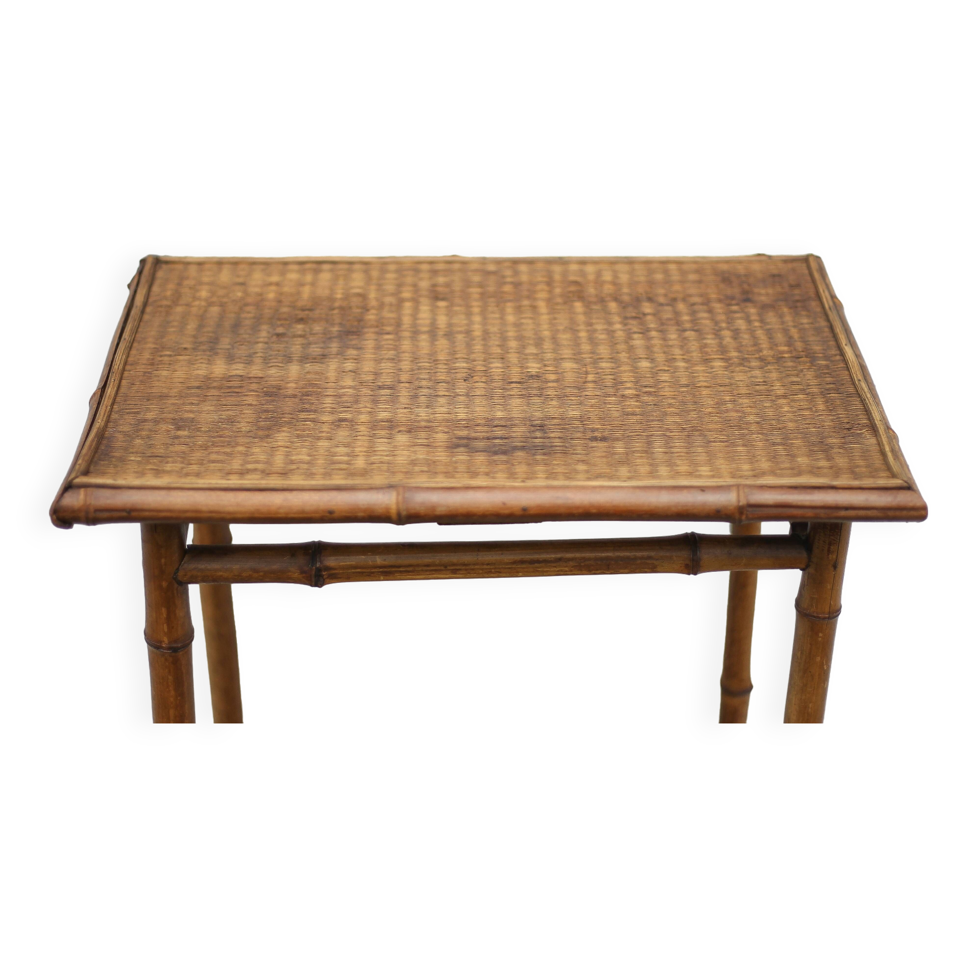 Bamboo and woven wicker table, vintage bamboo console, side table