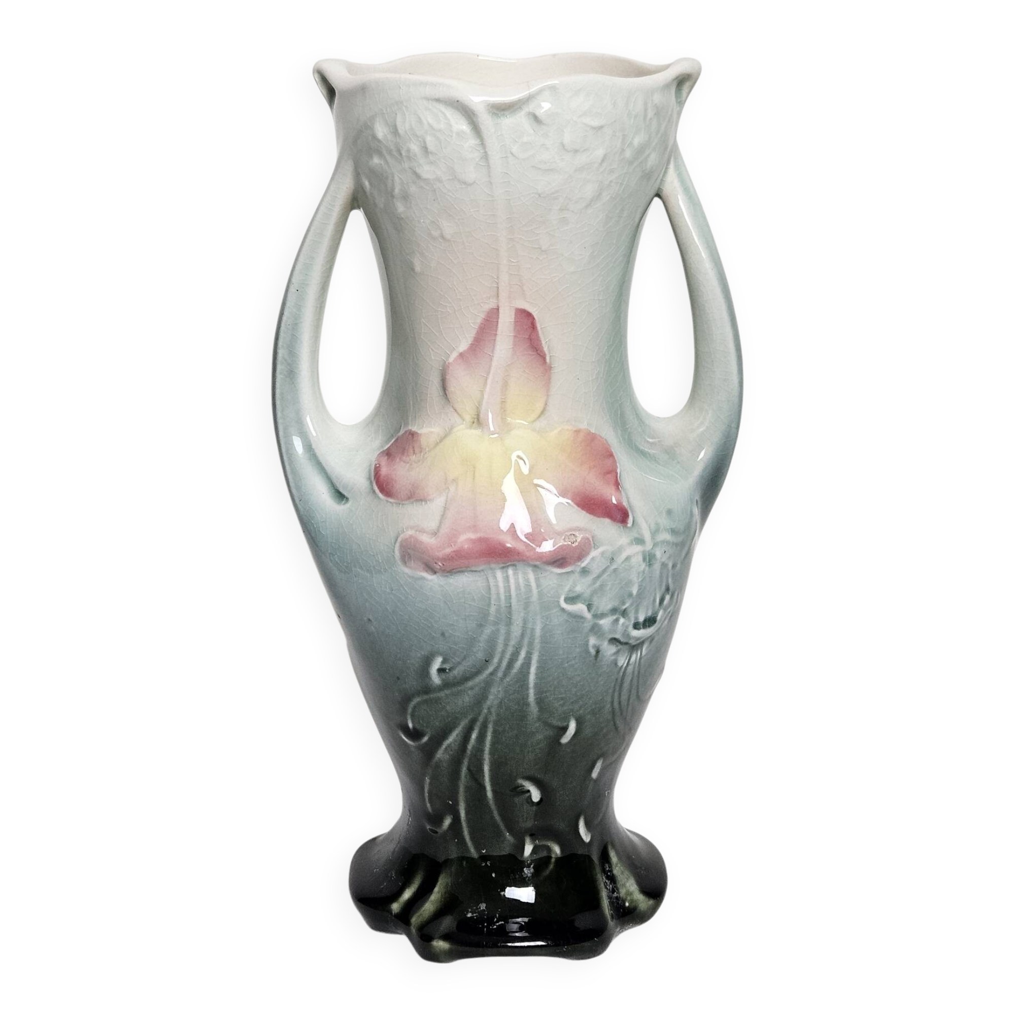 Vase barbotine iris Art nouveau