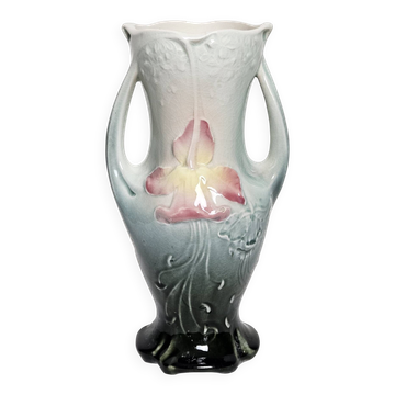 Vase barbotine iris Art nouveau