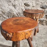 Vintage wooden tripod stools, set of 2, France 1960s