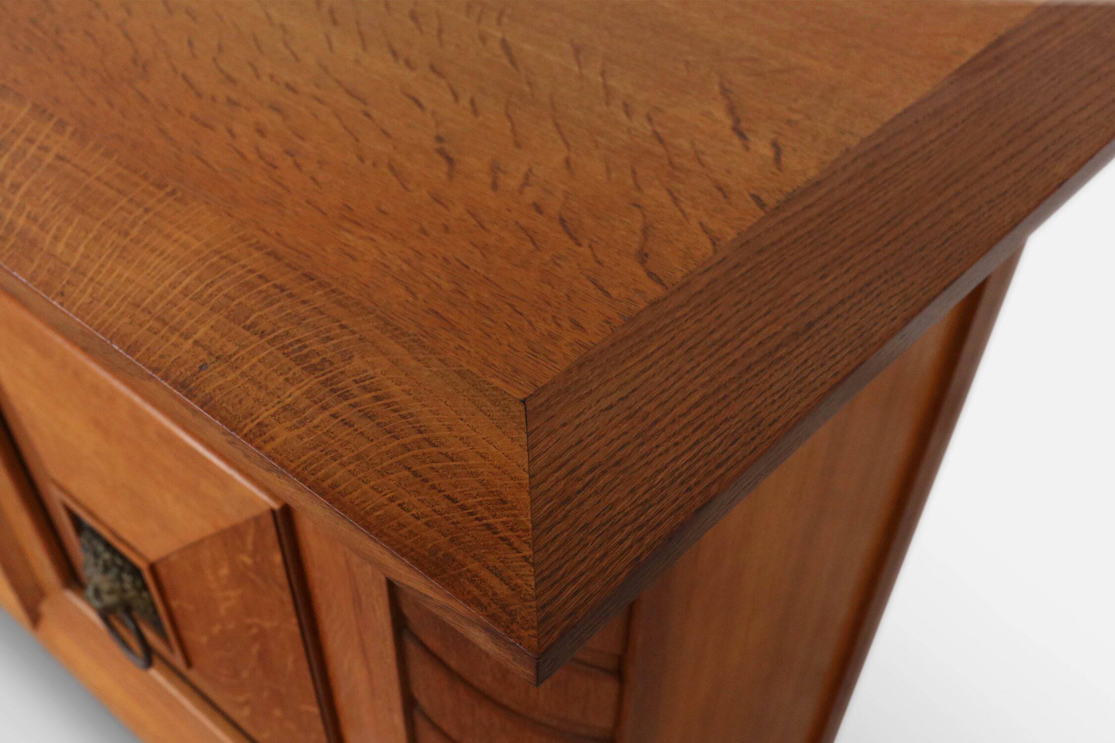 Art Deco brutalist Belgian Oak and Brass Sideboard, 1940s