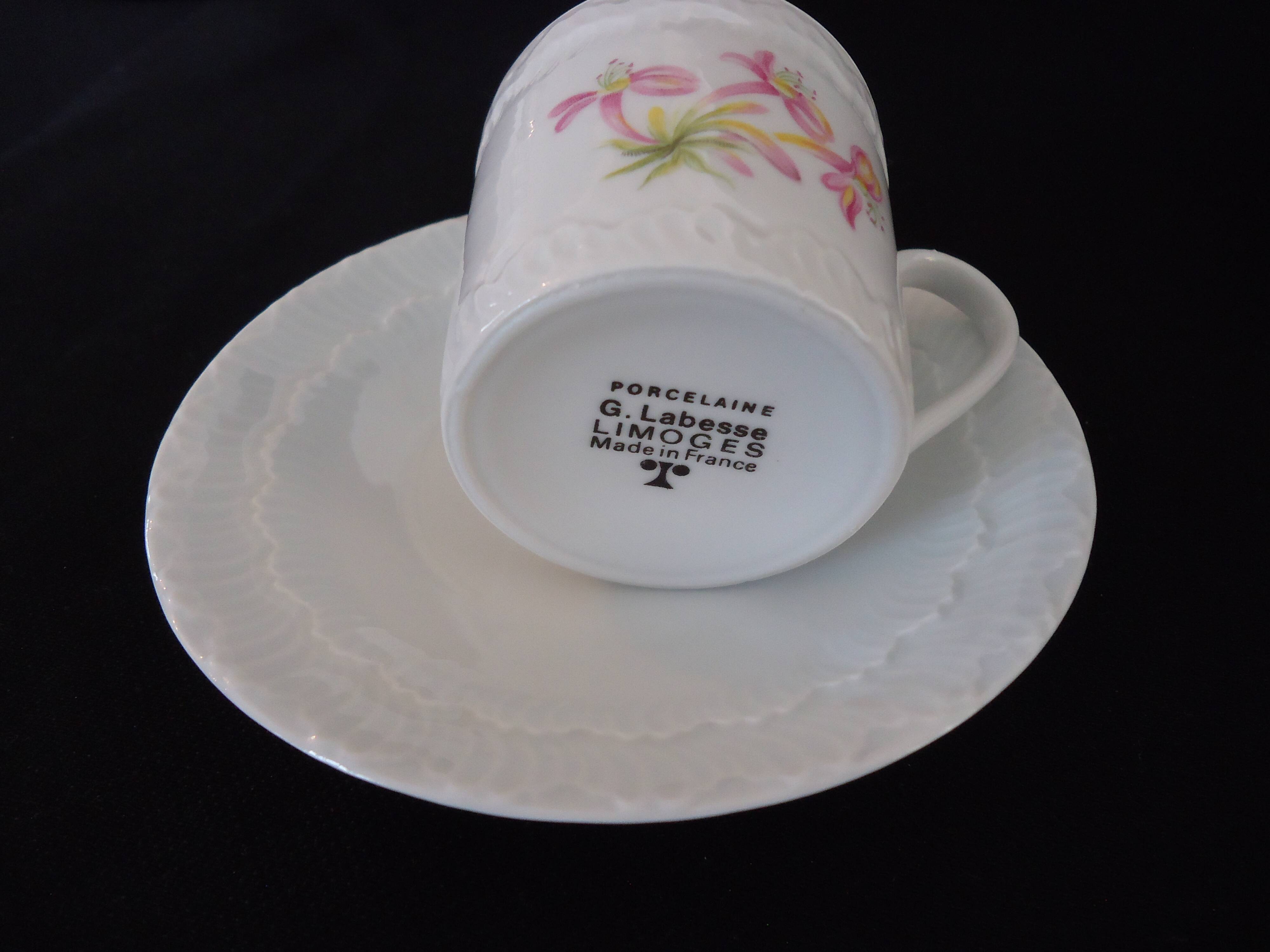 Set of five coffee cups and saucers, Limoges, Goumot Labesse