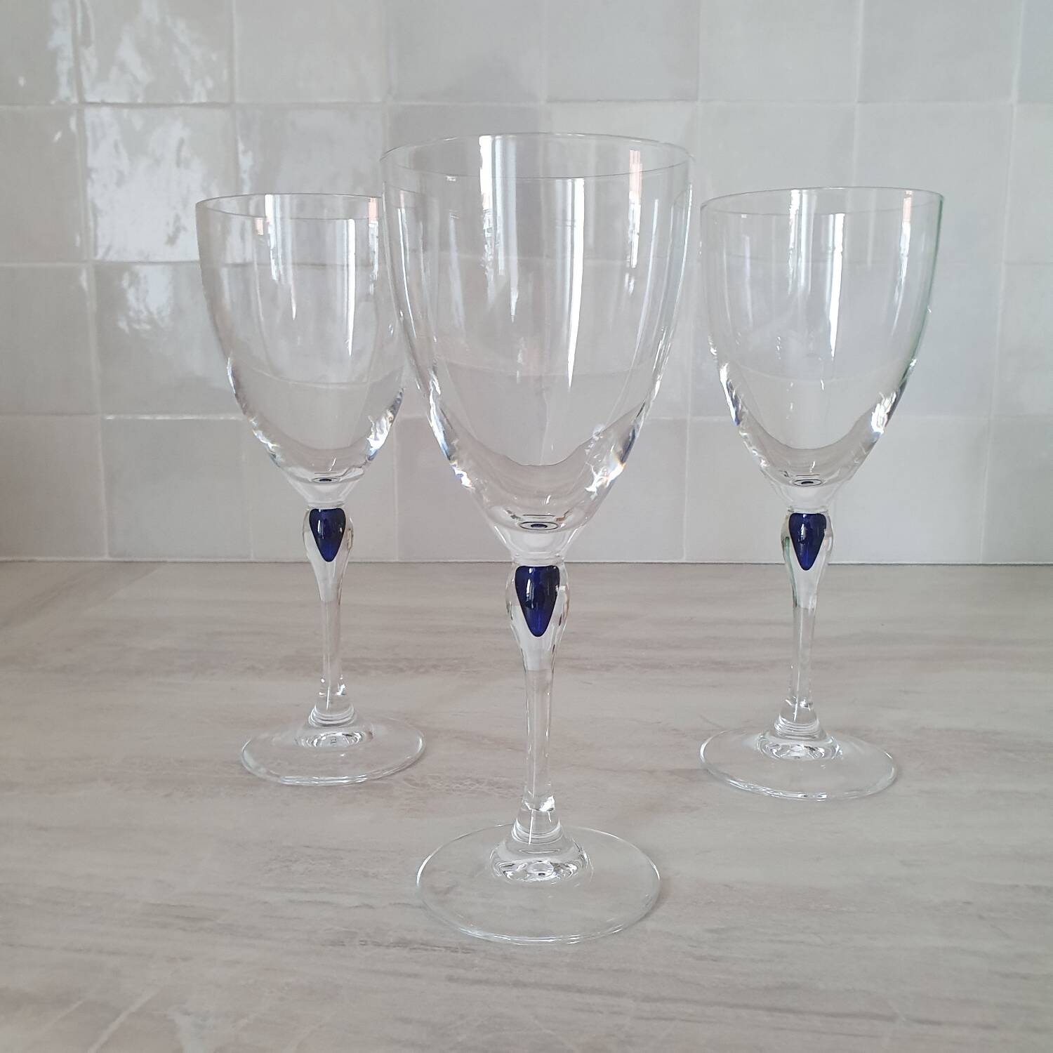 3 wine/water glasses Crystal d'Arques model Venice Sapphire blue