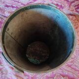 Leather and brass bucket-shaped wastepaper basket by St Valenti