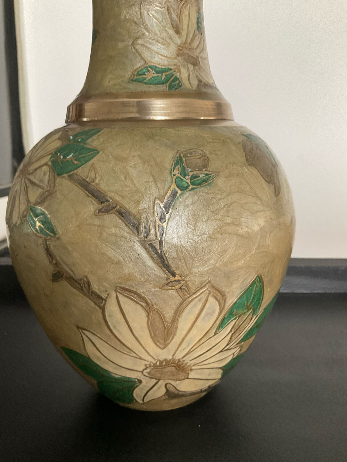 Vintage vase in solid bronze and cloisonné enamel