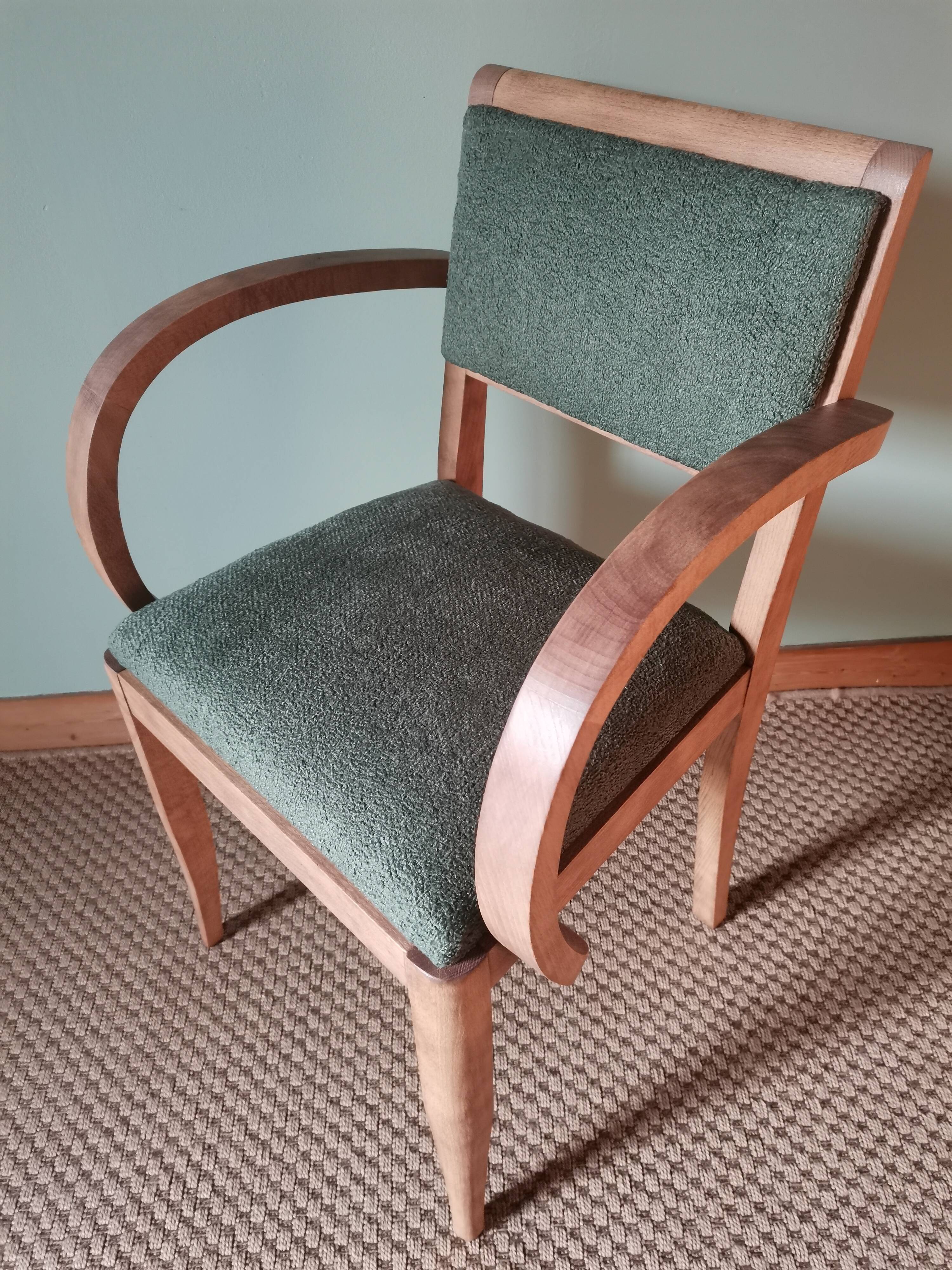 Fauteuil bridge art deco bouclette verte