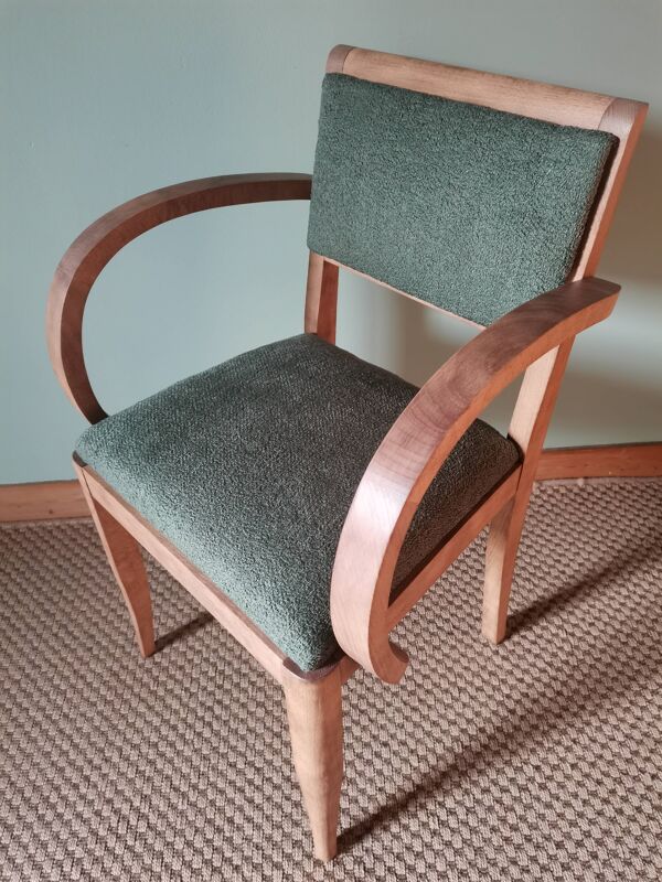 Fauteuil bridge art deco bouclette verte