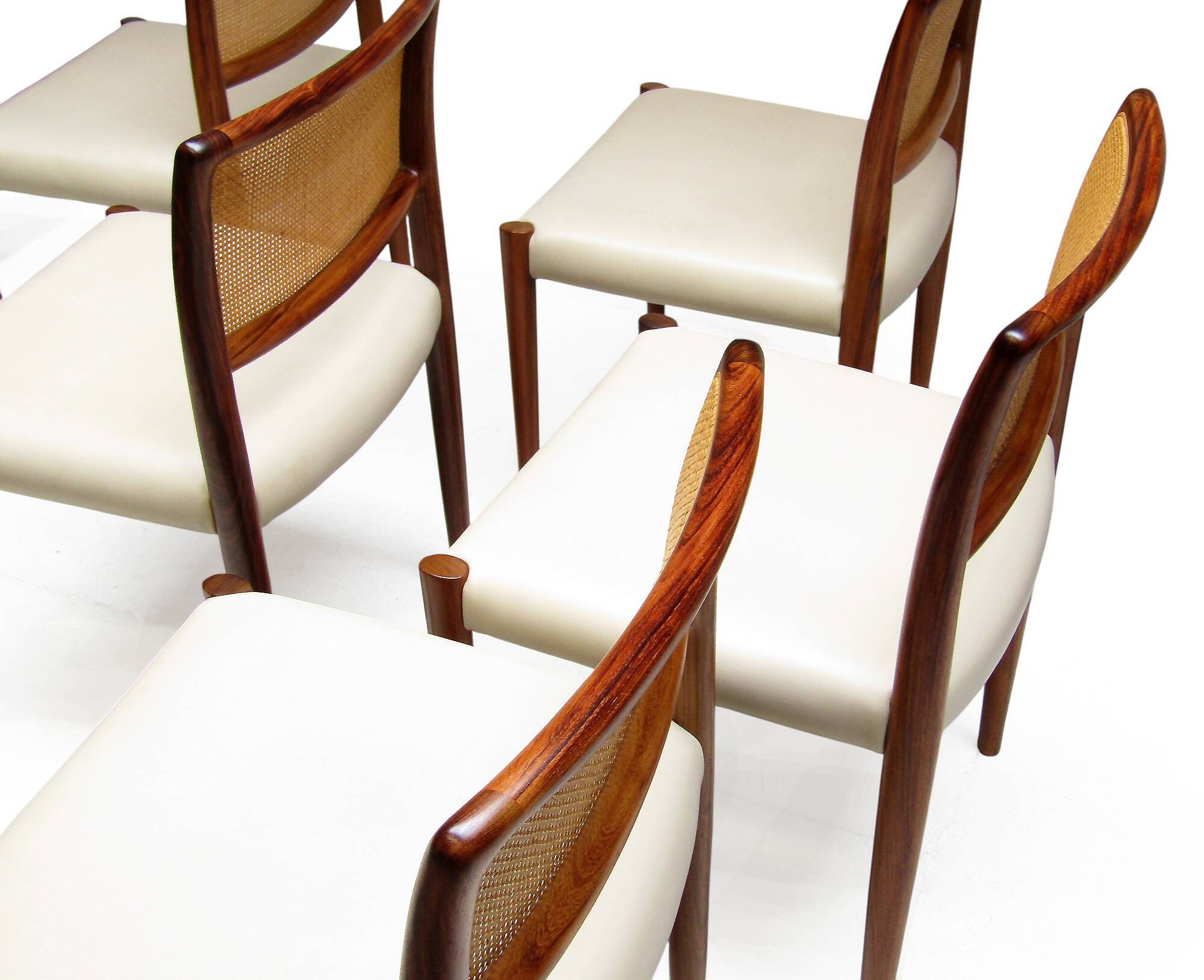 Set of 8 Danish Dining Chairs in Rosewood & Rattan attr. Niels Moller