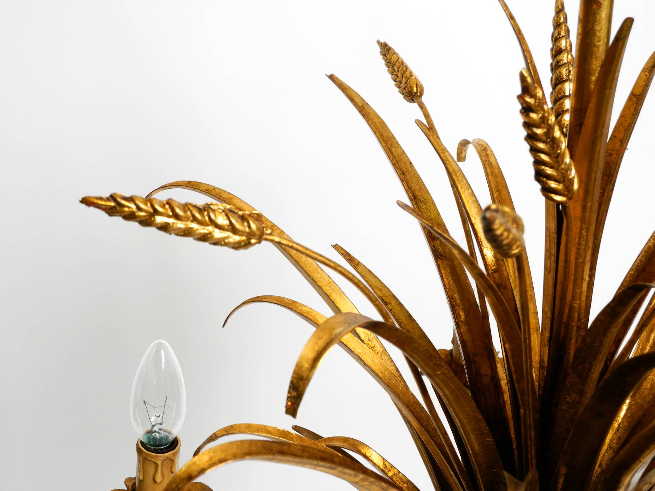 Beautiful huge 1970s gold-plated 5-arm tall metal chandelier by Hans Kögl