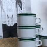 Lot 6 white porcelain cups green stripe
