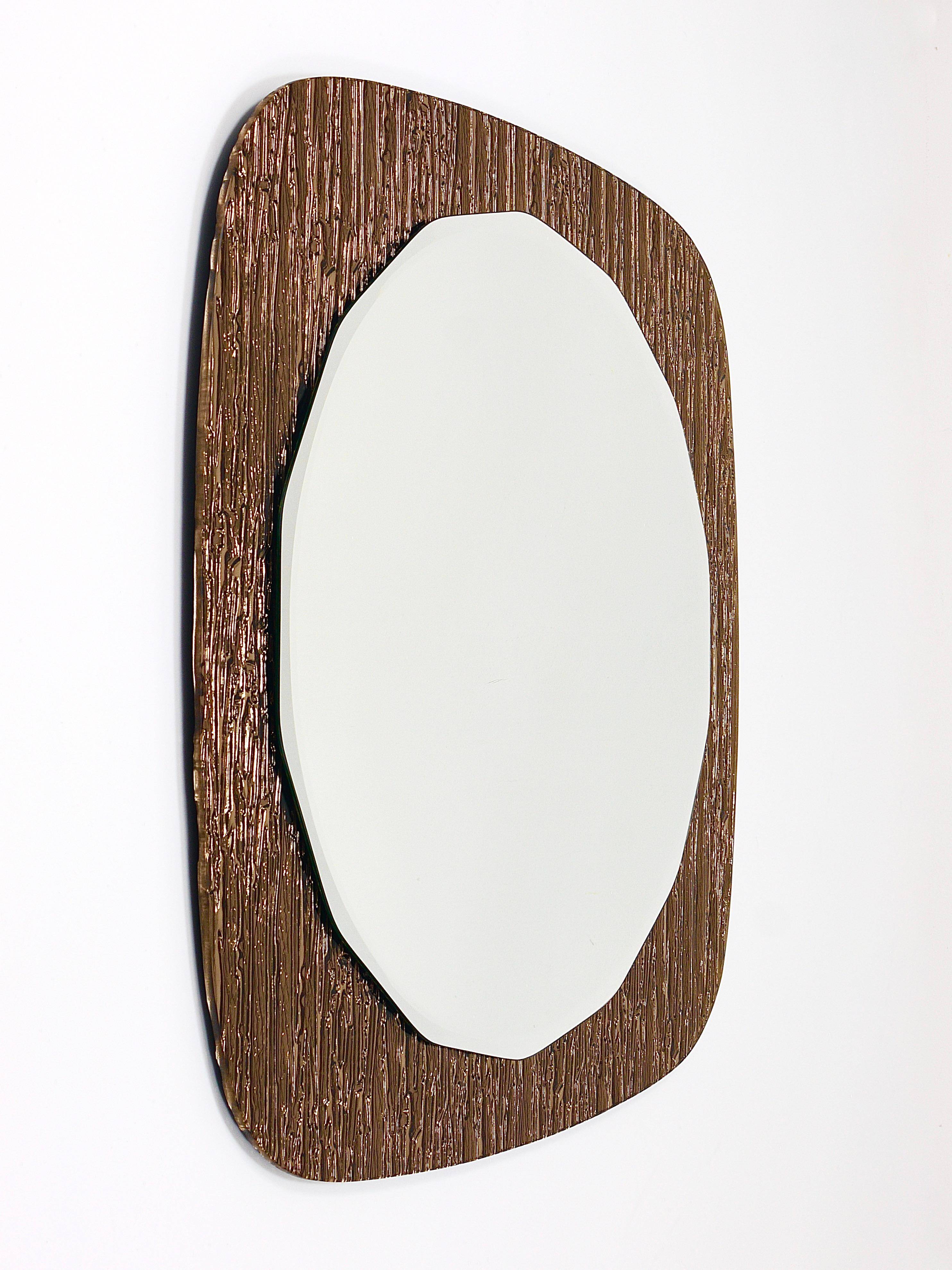 Crystal Art Sculpted Textured Wall Mirror Gold Bronze Mid-Century, Italy, 1960s