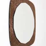 Crystal Art Sculpted Textured Wall Mirror Gold Bronze Mid-Century, Italy, 1960s