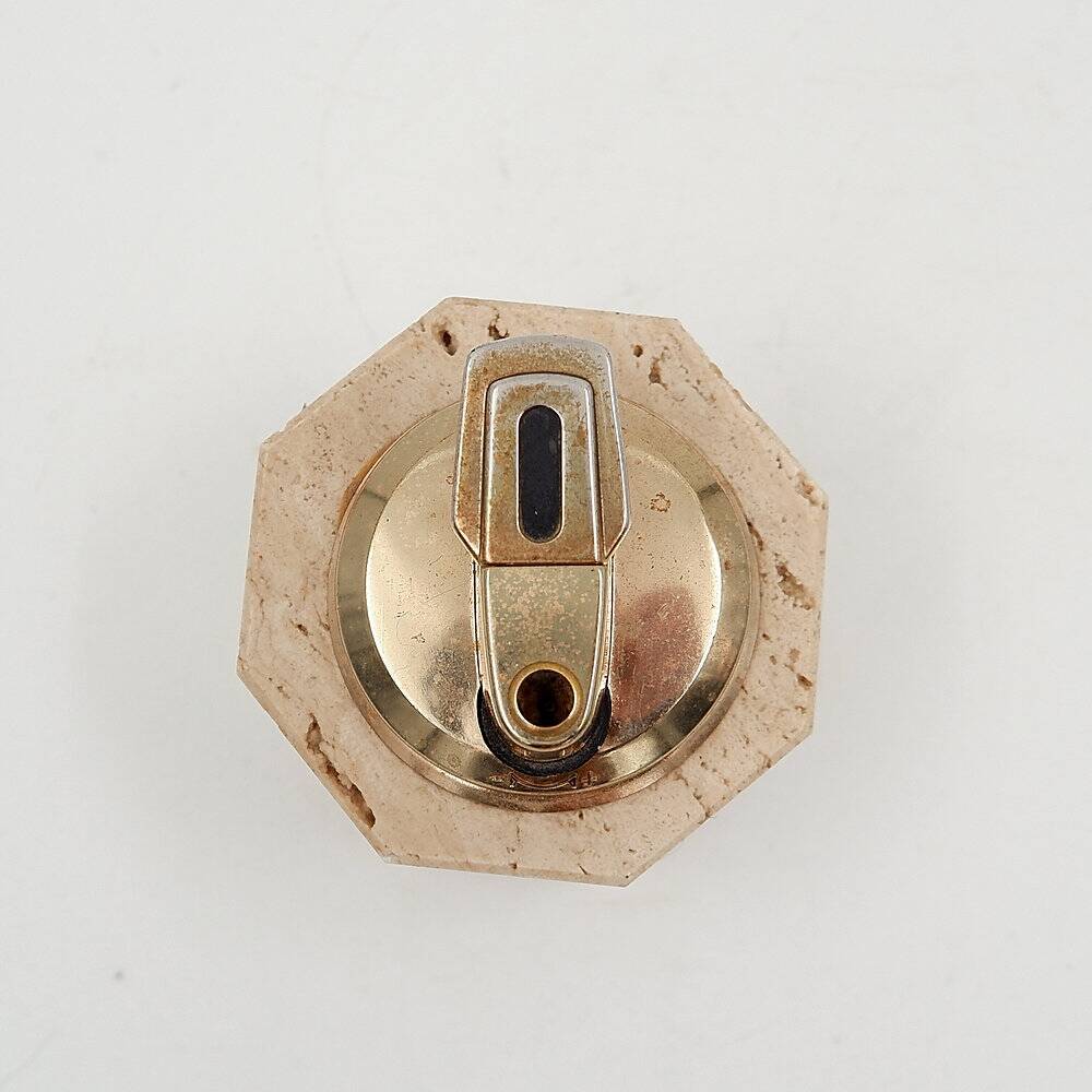 Vintage octagonal table lighter by Cerri Nestore in travertine - Italy 1970s