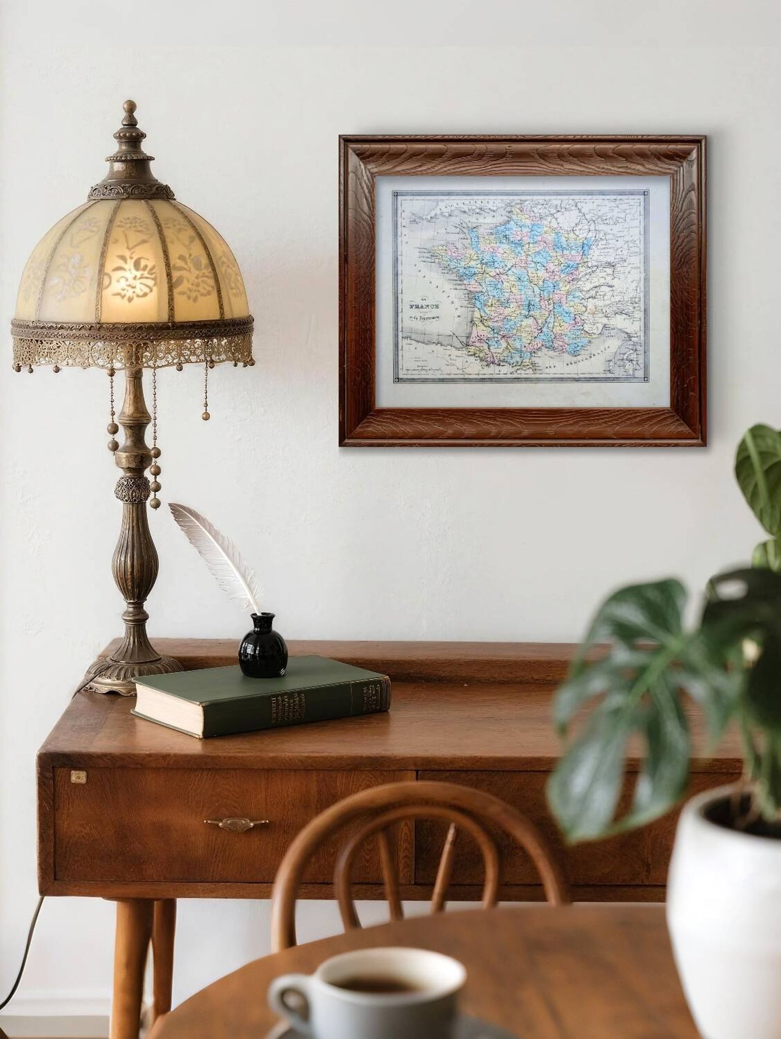France and departments, old map, printed in 1852. Authentic.